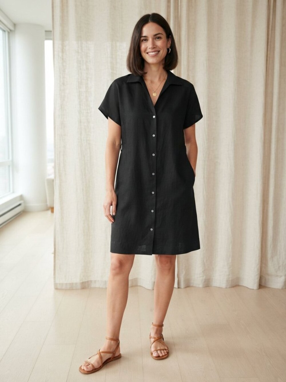 Theory Black Linen Blend Button Down Shirt Dress Size Large Minimalist Capsule